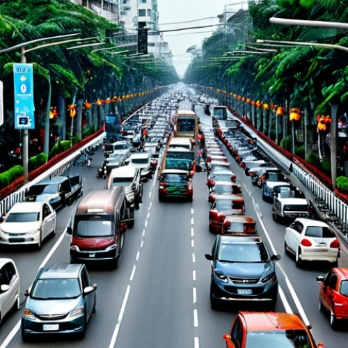 Home 4 스마트 도로 시스템 - Smart Traffic Management**
"A bustling Hanoi street scene during rush hour, but the traffic flows s...