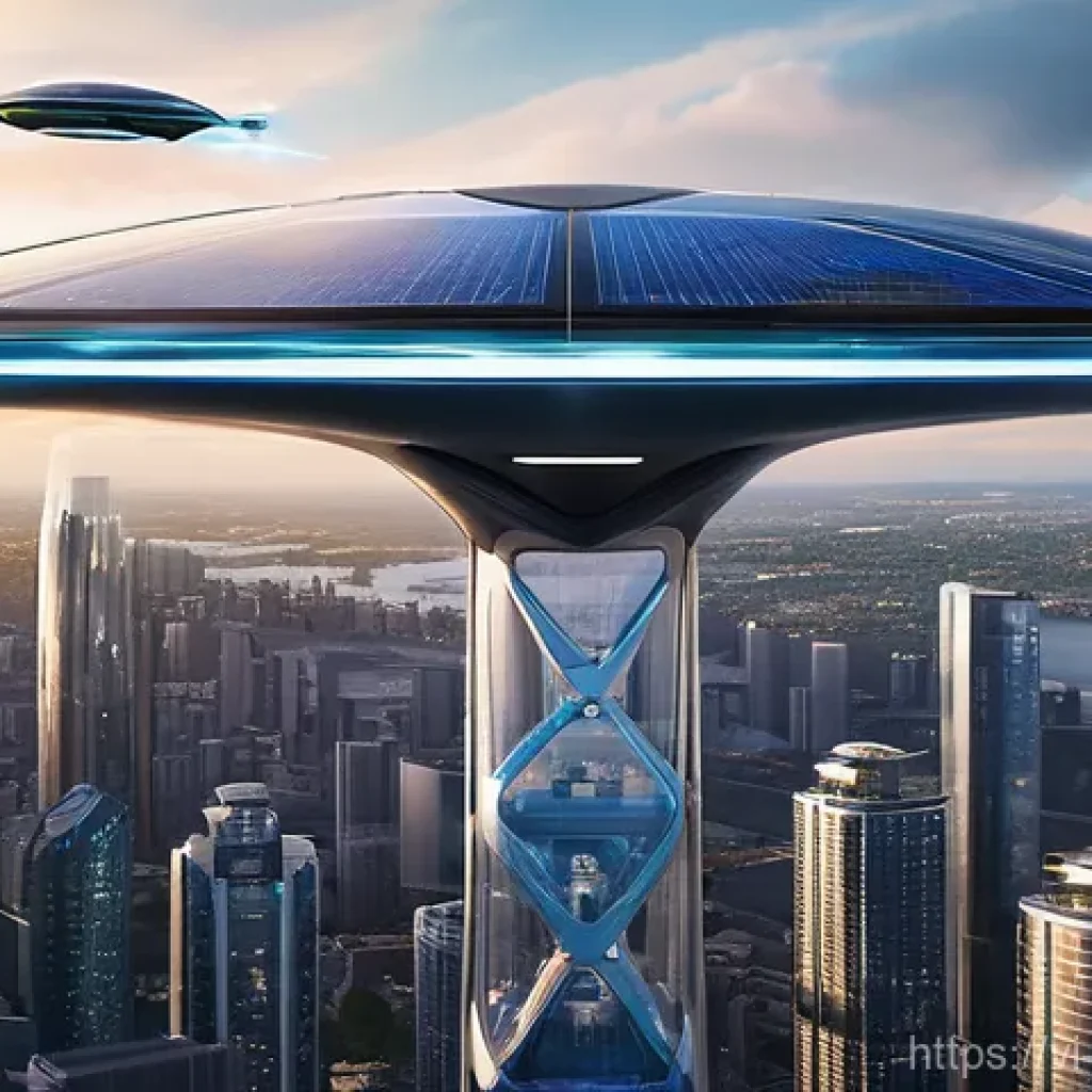 하늘을 나는 자동차 충전소 - **Prompt:** A state-of-the-art skyport perched elegantly atop a gleaming, futuristic skyscraper in a...