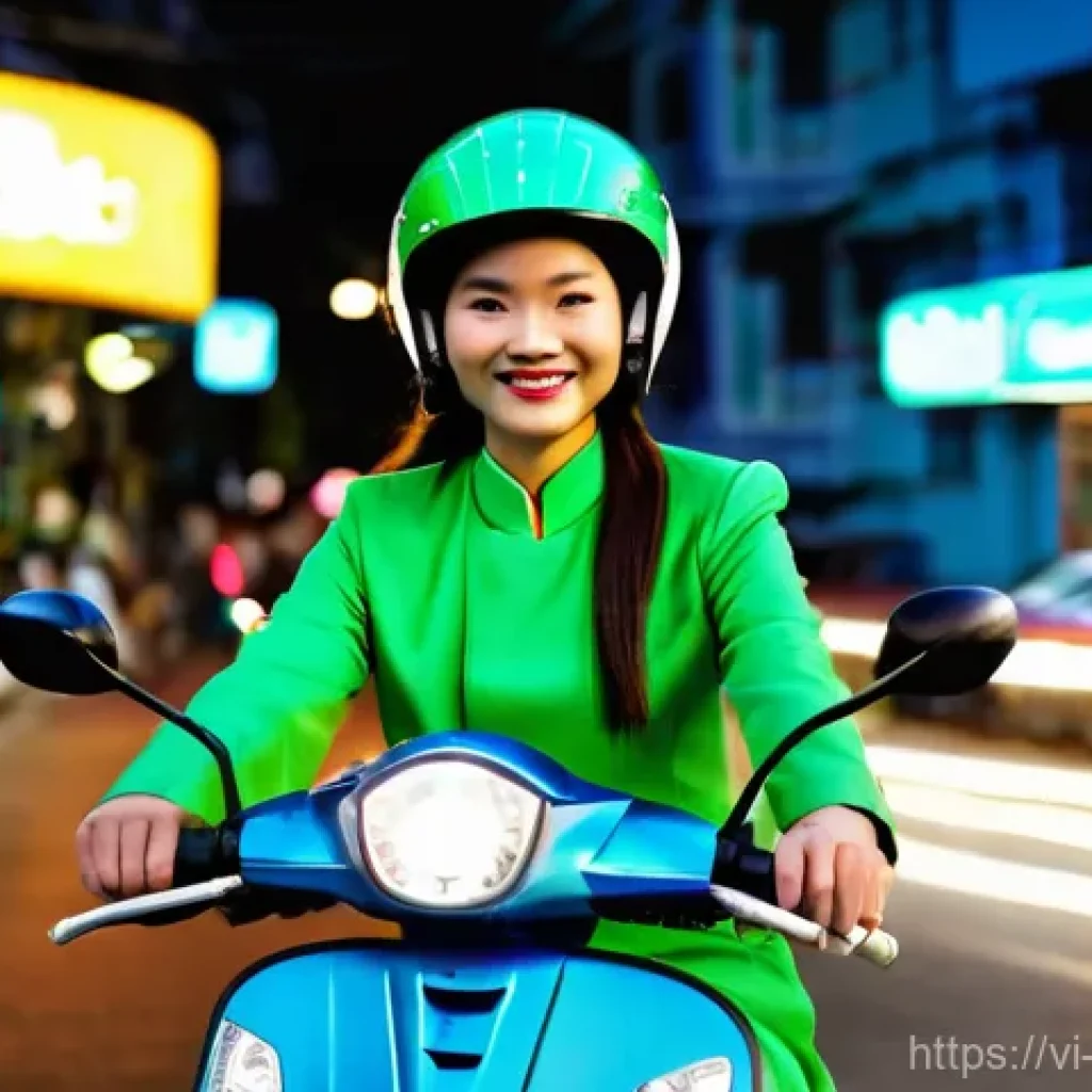 모빌리티 서비스 사례 - **Prompt:** A vibrant, bustling street scene in Ho Chi Minh City, Vietnam, at dusk. In the foregroun...