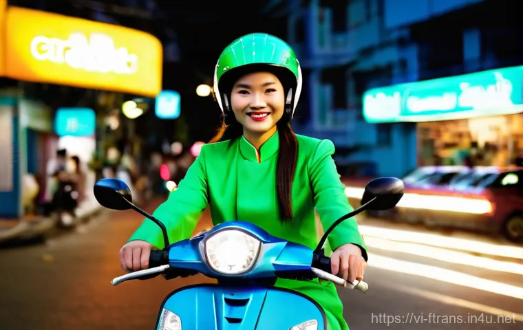 모빌리티 서비스 사례 - **Prompt:** A vibrant, bustling street scene in Ho Chi Minh City, Vietnam, at dusk. In the foregroun...