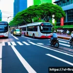 Home 20 도로에 스마트 센서 배치 - A bustling urban street scene in Ho Chi Minh City featuring smart traffic management technology: mul...