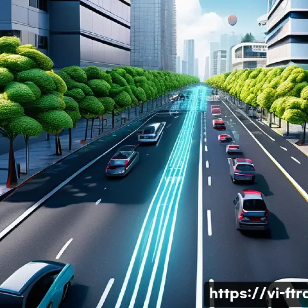 디지털 트윈과 미래 운송 - A detailed 3D urban traffic simulation scene set in a Southeast Asian city, showing a complex road n...
