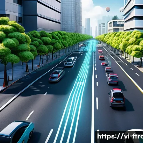 Home 17 디지털 트윈과 미래 운송 - A detailed 3D urban traffic simulation scene set in a Southeast Asian city, showing a complex road n...