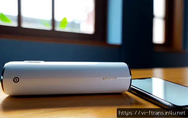 리튬 이온 배터리 - Photorealistic close-up of a modern lithium-ion battery pack beside a smartphone and wireless earbud...